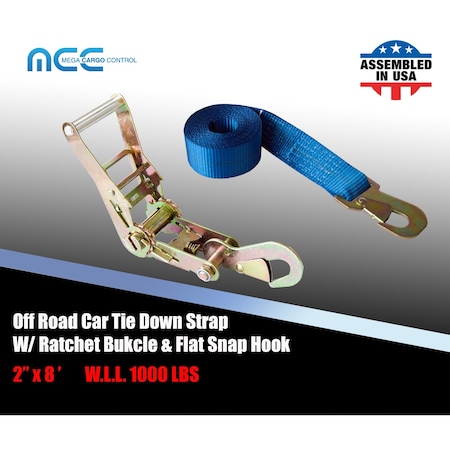 Tie 4 Safe 2" x 8' Off-Road Ratchet Tie Down Strap w/Snap Hook Auto Hauler Tow Truck Blue, 4PK RT47-8-BU-C-4